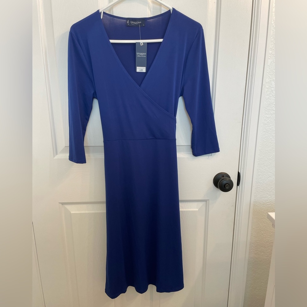 Women's Royal Blue Wrap-Front Midi Dress